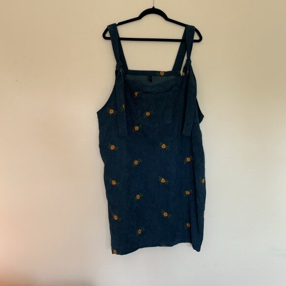 Cider Blue Corduroy Tank Dress with Embroidered Floral Pattern - Picture 2 of 4